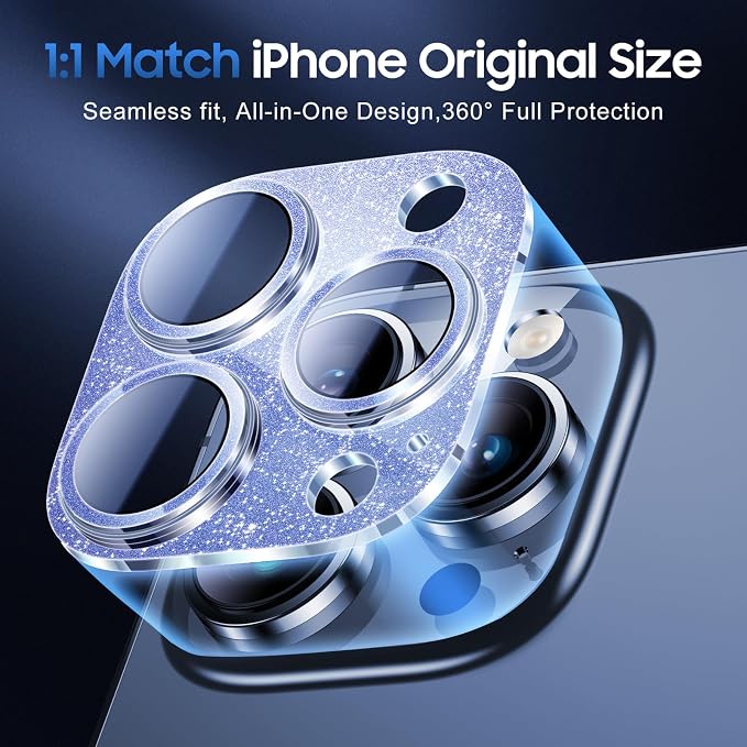 UniqueMe for iPhone 13 Pro Max/13 Pro Camera Lens Protector-Glitter Blue | 3 Pack-Acrylic, Not Glass, Case Friendly, Scratch-Resistant, Night Shooting Mode - Image 5