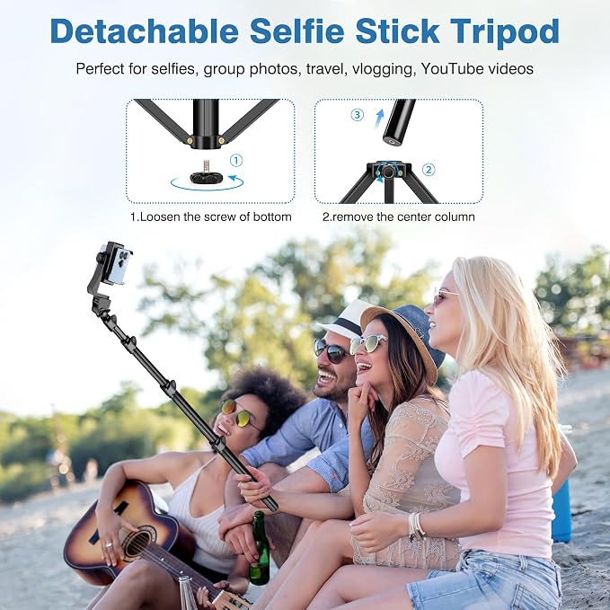 70" Phone Tripod with Remote & Holder, Portable Cell Phone Stand | Selfie Stick for Video Recording, Compatible with iPhone 14/13 Pro Max/Android/Camera - Image 3