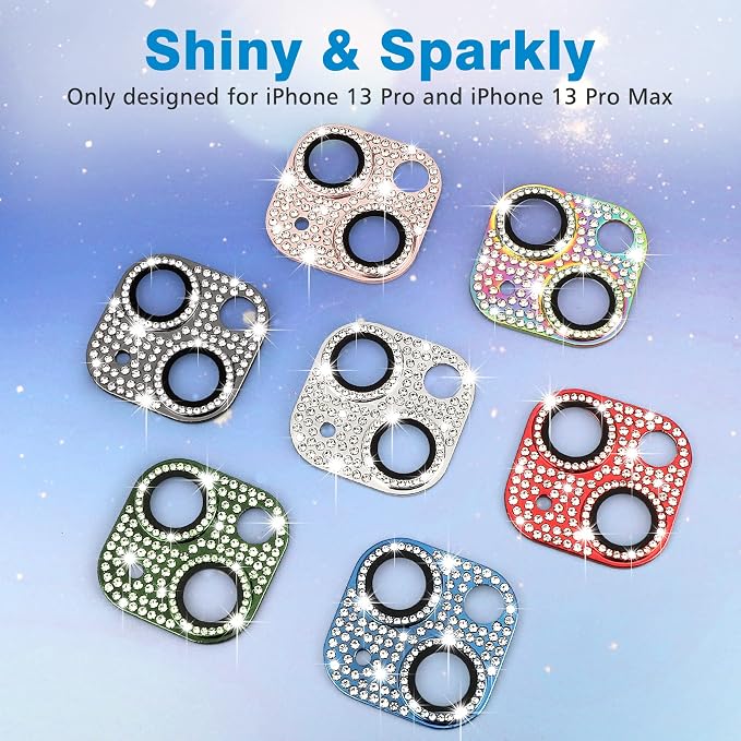for iPhone 13 & iPhone 13 Mini Camera Lens Protector, Bling 3D Rhinestone Sparkle Diamond 9H Tempered Glass Camera Cover Anti Scratch Shockproof Lens Screen Full Protective Cover - Image 6