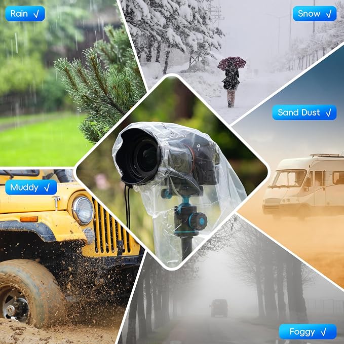 2Pack Camera Rain Cover Clear Waterproof Sleeve for Camera w Lens up to 11" | PE Material,See-Through,Raincoat for A7RVI A7R V A7 IV A7S III II A6700 A6600 Z8 Z5 Z50 Z30 Z7 Z6 II D7500 D3500 EOS R6V - Image 3