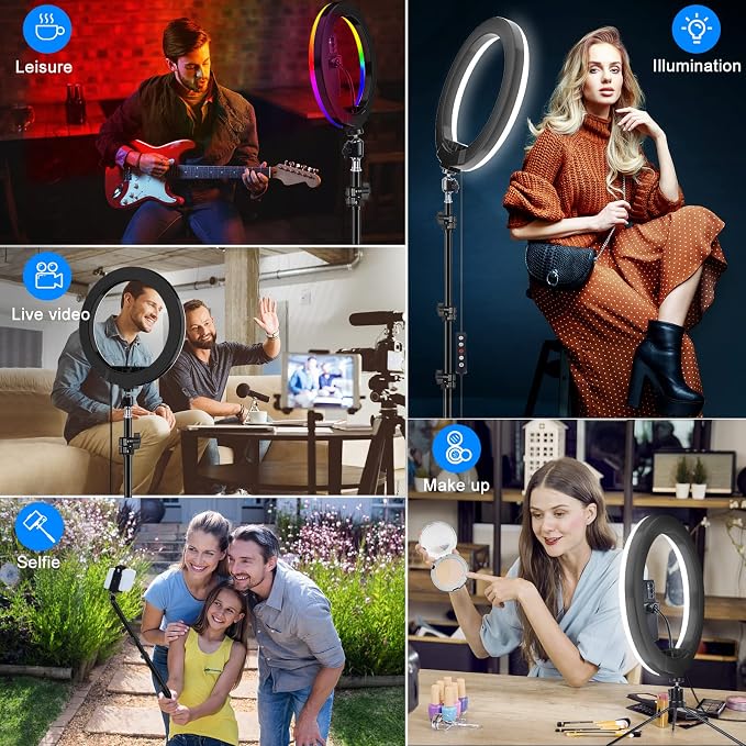 STALLY 10.2" Ring Light with Stand for for iPhone/TikTok, 75" Tall Tripod | Ring Light with Phone Holder,Wireless Remote,12 Dimming Levels,96 Color Modes, Selfie Light for Makeup,Live Stream,YouTube - Image 8