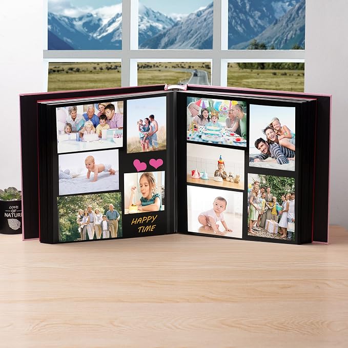 Large Photo Album Self Adhesive 4x6 5x7 3x5 8x10 Scrapbook Magnetic Album DIY Scrap Book Length 13 x Width 12.8 (Inches) 120 Black Sticky Pages Linen Cover DIY Photo Album(Pink) - Image 3