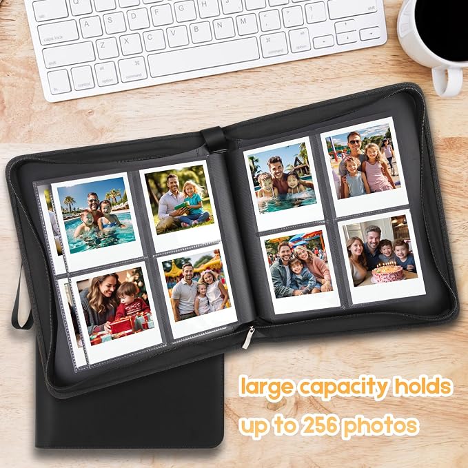 Veicevol 256-Pocket Album for Polaroid i-Type, 600 & SX-70 Photos, Black | Designed for Fujifilm Instax Wide Photos, Water-Resistant PU Leather Cover, Zipper Closure, Securely Holds Up to 256 Photos - Image 5