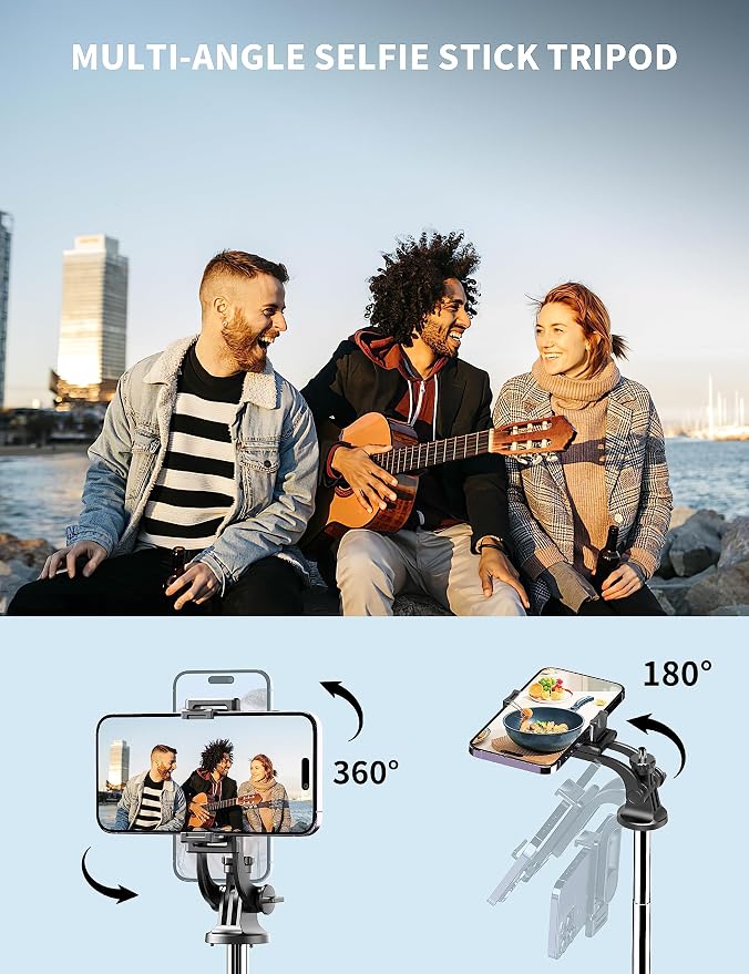 71" Phone Tripod & Selfie Stick, All in One Extendable Cell Phone Tripod with Wireless Remote, Tripods Stand for iPhone & Travel Selfie Stick 360° Rotation Compatible with iPhone Android, Camera - Image 7