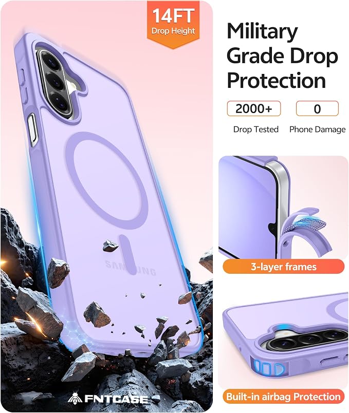 FNTCASE for Galaxy A17/A16 5G Phone Case, Fit for Magsafe, Screen Protector | Translucent Matte, 14FT Military Grade Drop Protection, Slim Shockproof Protective, for Samsung A 17 A 16 Cover, Light Purple - Image 5