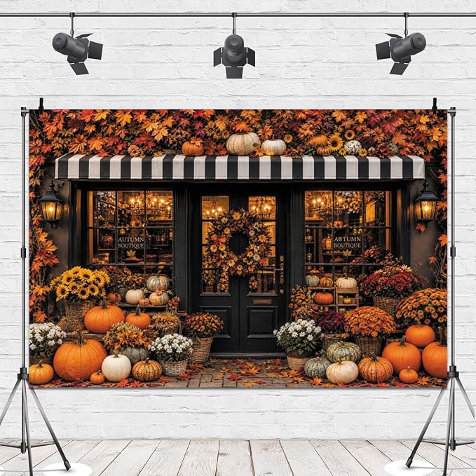 Fall Pumpkin Store Backdrop 8x6ft Autumn Boutique Harvest Pumkin Photography Background Vintage Fall Fall Festival Thanksgiving Family Party Decorations Banner Vinyl - Image 4