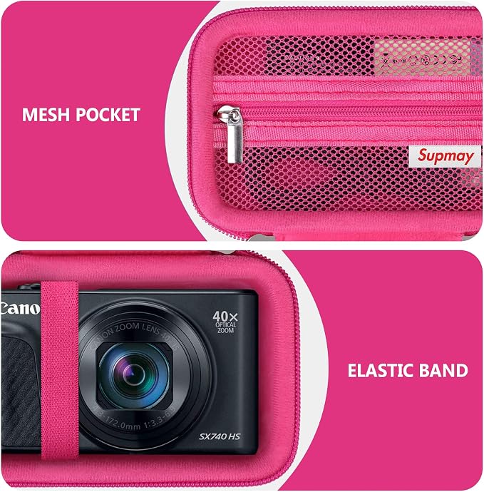Carrying Case for Canon PowerShot SX740 HS, SX730 HS Camera, Rosered | SX720 HS, SX620 HS, G7 X Mark III, G7 X Mark II Digital Camera, Storage Holder Travel Bag with Mesh Pocket for Battery Pack - Image 6