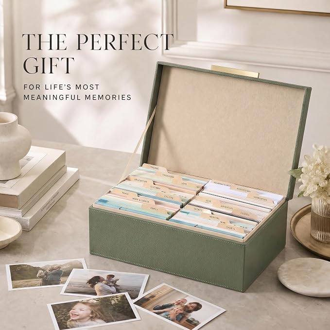 Decorative Photo Storage Box - PU Leather Organizer for 1200 4x6 Photos | Sturdy Scrapbook Storage Containers with Dividers and Lid - Portable Box Safely Stores Your Pictures - Image 8