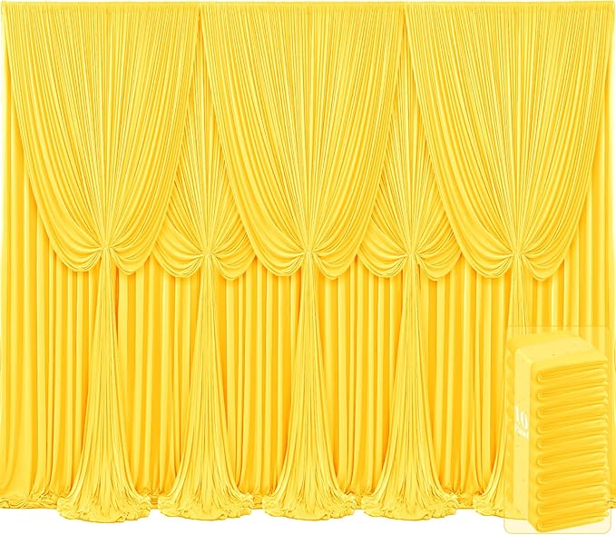 10 Panels Yellow Backdrop Curtains for Wedding Party Wrinkle Free Backdrops Curtain Drapes Fabric Decorations Photo Back Drop Cloth for Baby Shower Photography Stage Reception 50ft(W) x 12ft(H) by Tao-GePartyDecorations