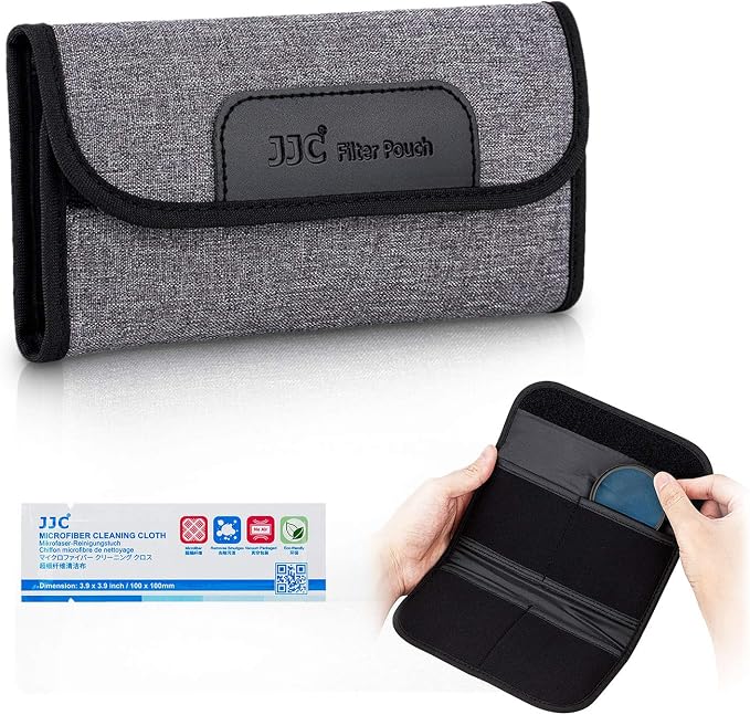 JJC 4 Pockets Filter Case for Round Filter Up to 58mm (37mm 40.5mm 43mm 46mm 49mm 52mm 55mm 58mm), Foldout Lens Filter Pouch with Microfiber Cleaning Cloth, Professional Photography Filter Bag | Foldout Lens Filter Pouch, Professional Photography Filte... by JJC