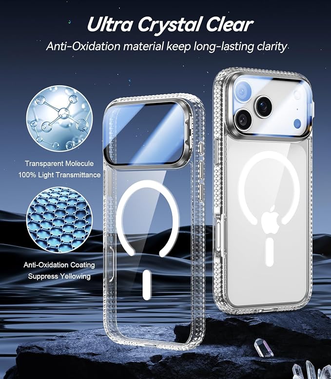 VOFATA [Upgraded Full Camera Protection] for iPhone 17 Pro Case with Camera Cover Stand [Fit for MagSafe][10FT Mil-Grade Protection] Transparent Magnetic iPhone 17 Pro Phone Case, Clear - Image 2