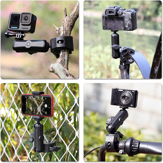 SOONSUN Super Clamp Mount with Dual 360° Ball Heads & Phone Holder, Heavy-Duty Camera Clamp Mount for GoPro Hero 13 12 11 10 9, Insta360, DJI Osmo, DSLR, Smartphones & Action Cameras - Image 6