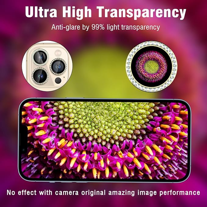 iPhone 13 Pro/13 Pro Max Camera Lens Protector Bling Diamond, Gold | Individual Metal, 9H Hardness, Scratch Resistant, Shockproof, Drop Protection, Case Friendly, Stylish Accessories - Image 6