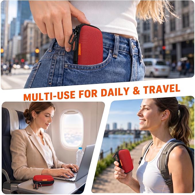 Mini Small Hard Shell Earbud Case, Red Rectangle Carrying Zipper IEMs Pouch | for Apple Airpods, Earpods, Samsung Galaxy Buds, Wired Wireless Earbuds, Earplugs, In Ear Monitor, USB Cable, Flash Drive - Image 7