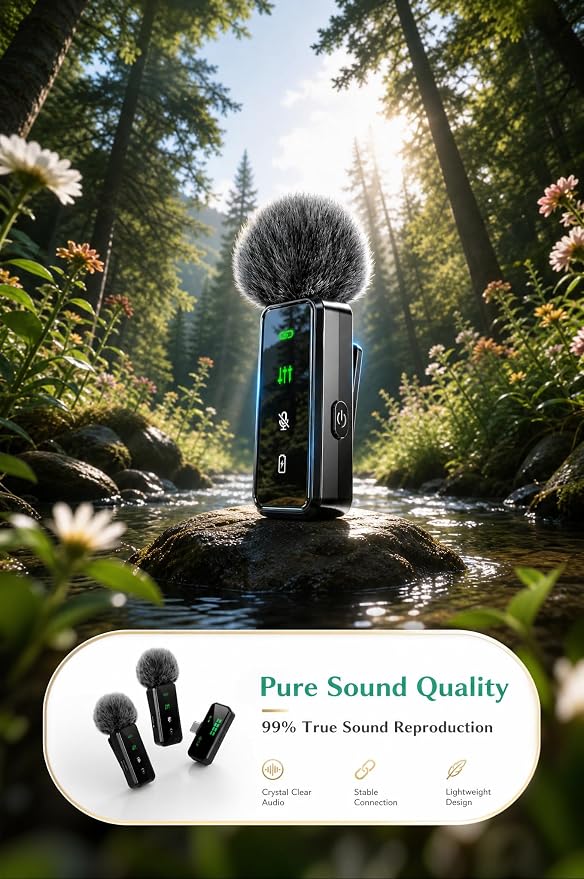Wireless Lavalier Microphone, 12H Lapel Microphone with Digital Display & Smart Noise Cancellation, Mini Clip On Mic for iPhone Android Type-C, Recording Mic for YouTube TikTok Vlog Podcast Interview - Image 4