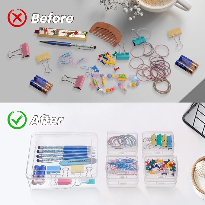 zoeynex Small Bead Organizers and Storage, 12 Clear Plastic Boxes with Hinged Lids, for Beads, Jewelry Making, Crafts, Hardware, Fishing Tackle, Small Parts (32 Labels) - Image 5