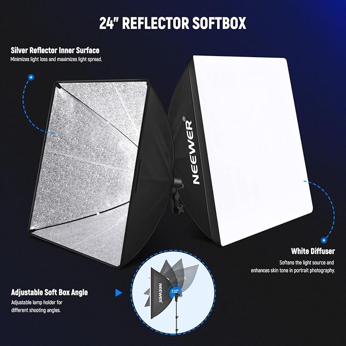 NEEWER Photography Lighting Kit with Backdrops,8.5x10ft Backdrop Stands,5700K 800W Equivalent 24W LED Umbrella Softbox Continuous Lighting,60cm Light Reflector, Photo Studio Equipment for Video Shoot - Image 6
