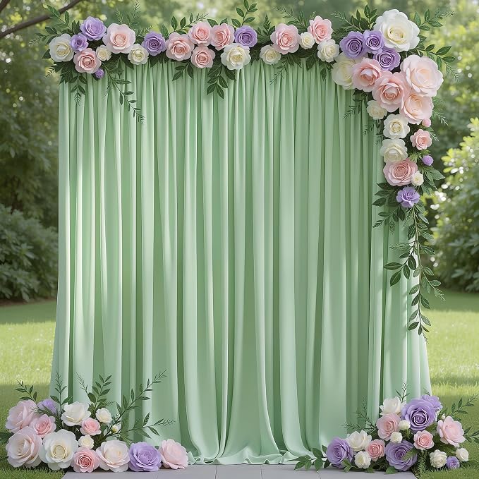 Sage Green Backdrop Curtain for Parties Backdrop Drapes 10x8FT | Wrinkle Free Polyester Curtain Backdrop Draping Fabric for Backdrop Photoshoot Birthday Party Background,2 Panel 5x8FT by Wokceer