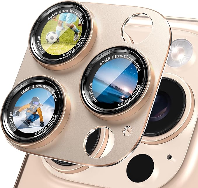 CACOE Metal Camera Lens Protector for iPhone 14/16 Pro/Pro Max Cover | Tempered Glass Cover, Anti-Scratch, Drop-Proof, Strong Adhesion, Camera Screen Cover Accessories, Desert Gold by CACOE