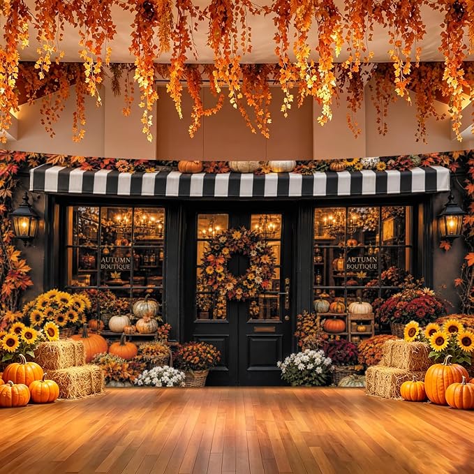 Fall Pumpkin Store Backdrop 20x10ft Autumn Boutique Harvest Pumkin Photography Background Vintage Fall Fall Festival Thanksgiving Family Party Decorations Banner Vinyl - Image 3