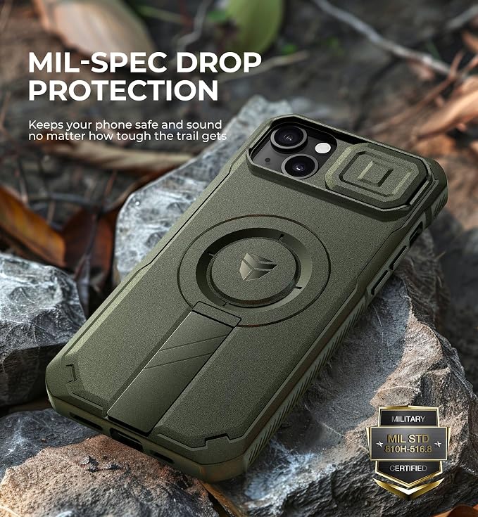 Dexnor for iPhone 14 Pus/15 Plus Case with Slide Camera Cover & Adjustable Kickstand, Compatible with MagSafe, Rugged Shockproof Bumper Cases Heavy-Duty Magnetic Protective Cover,6.7 inch,Army Green - Image 6