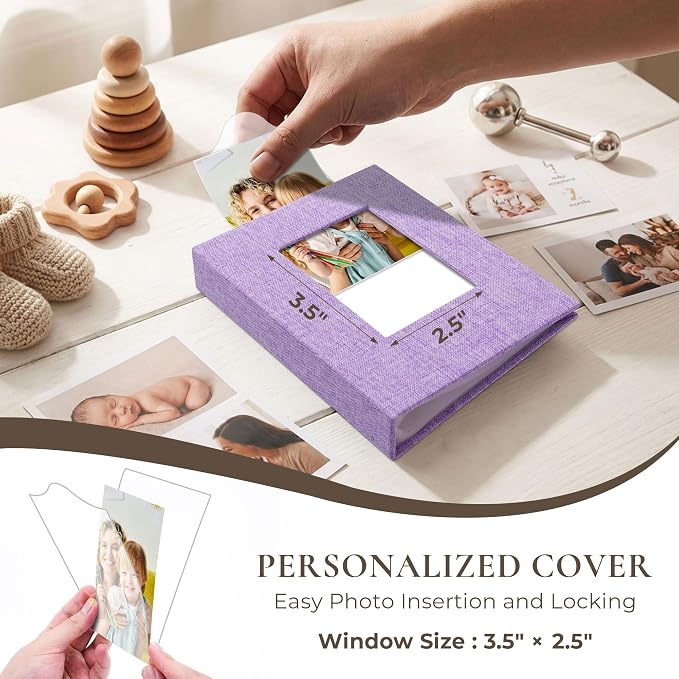 Vienrose 4x6 Mini Photo Album, 2 Pack, 52 Photos, Purple | Linen Cover, Photo Book, Baby Memory Book, Artwork Postcards Storage - Image 3