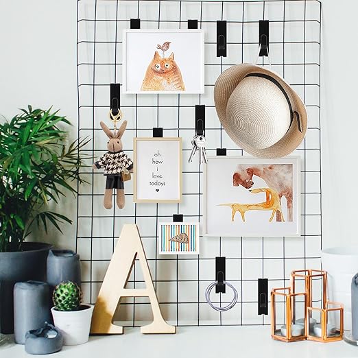 20 Pcs Grid Hooks for Wall, Metal Gridwall Picture Hooks for Display Panels | Gridwall Shelf Accessories Hanger Hooks, Slat Notch Hooks for Art, Clothes, Painting, Photography, Canvas Display Black - Image 4
