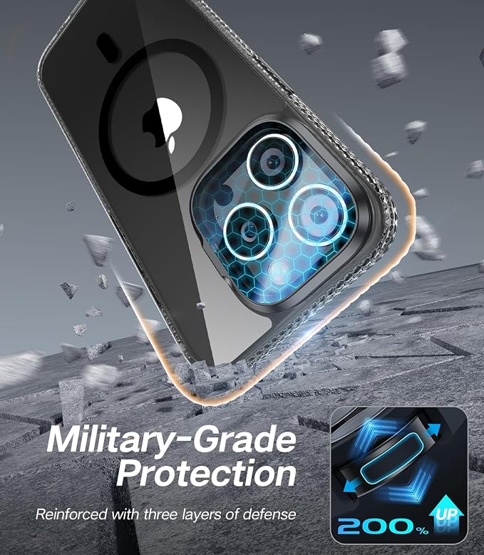 VOFATA [Upgraded] for iPhone 15 Pro Case with Camera Cover Stand [Fit for MagSafe][9H Camera Lens Protector] Mil-Grade Protection Transparent Magnetic iPhone 15 Pro Phone Case, Clear Black - Image 6