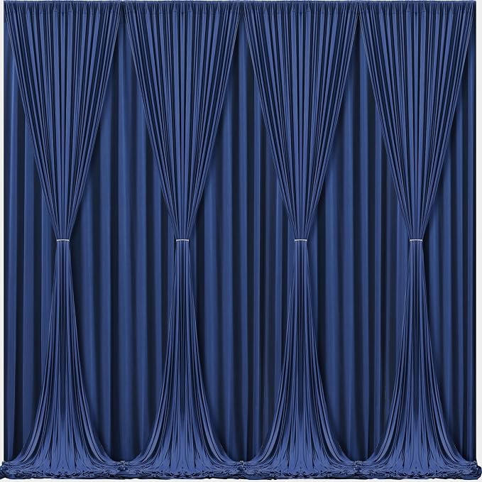 Navy Blue Backdrop Curtains-Wrinkle-Free Navy Blue Curtains Polyester Photography Drapes Wedding Background for Baby Shower Birthday Graduation Party Decorations - 40 X10FT by WishCare