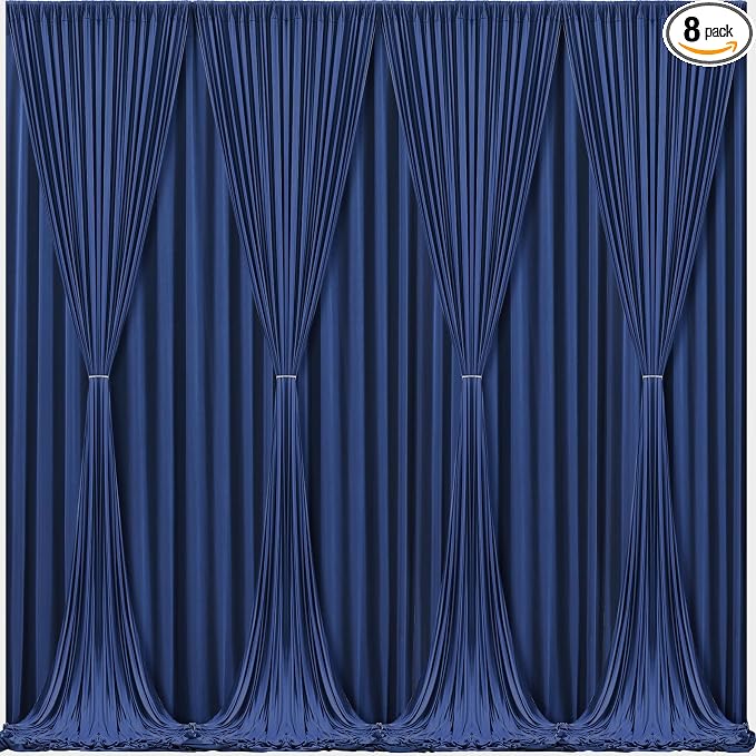 Navy Blue Backdrop Curtains - Wrinkle-Free Polyester Photography Drapes for Wedding, Baby Shower, Birthday, Graduation Party Decorations - 32 X 10FT by WishCare