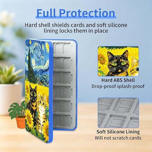 PERFECTSIGHT Switch Game Card Case for Nintendo Switch 2 Lite OLED, Switch 2 Game Holder Cartridge Case for Game Cards and 48 SD Cards, Cute Kawaii Portable Compact Storage Box, Sunflower Cats - Image 4