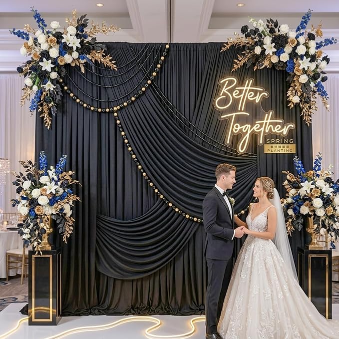 Wrinkle Free Black Backdrop Curtains for Parties, Polyester Photo Backdrop Drapes 2 Panels 5x8ft for Weddings Birthday Photography Background Parties Halloween Decor, 10ft x 8ft - Image 4