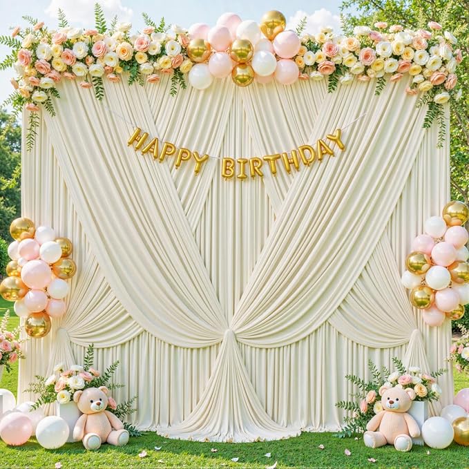10 Panels Beige Backdrop Curtain for Wedding Parties Wrinkle Free Beige Photo Curtains Backdrop Drapes Fabric Decoration for Baby Shower Photography 50ft(W) x 10ft(H) - Image 3