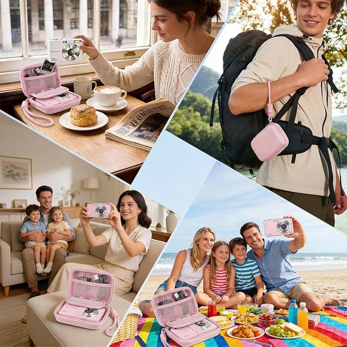 Digital Camera Case Compatible with CAMKORY Digital Point and Shoot/for KODAK PIXPRO FZ45/55 16MP Vlogging/for VAHOIALD FHD 1080P/for IWEUKJLO/for Nsoela, Holder for SD Card More (Pink) - Image 7