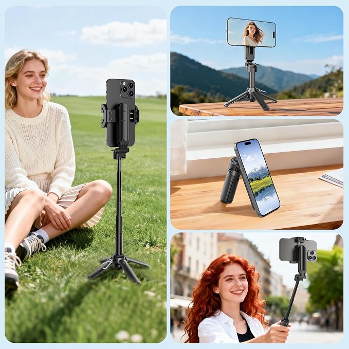 14.5" Mini Magnetic Tripod for iPhone, Selfie Stick with Remote for MagSafe, Portable Pocket Size Selfie Stick with Metal Ring, Small/Compact Cell Phone Stand for Recording, Travel and Vlogging-Black - Image 6