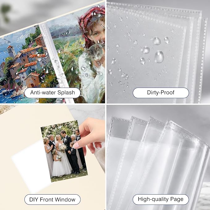 Aevdor 11x14 Photo Album and Art Portfolio, 64 Photos, Linen Cover, Beige | Front Display Window, Clear 11x14 Sleeves for Oversized Prints, Certificates, Artwork & Drawings - Image 6