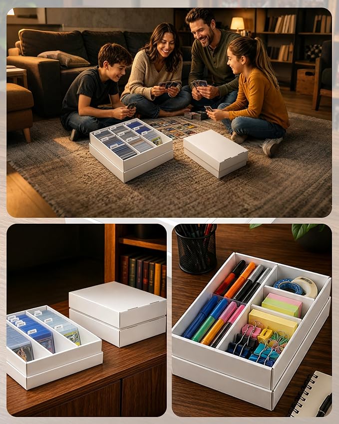QINGUANG 6 Pack Trading Card Toploader Storage Box Cardboard 3 Rows | for MTG/TCG/PTCG Sports Card Colletion | with Dividers | Holds 3000+ Raw Cards | 600+Toploader | 200+ Magnetic Holders - Image 7