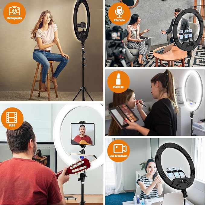MACTREM Large 22" Ring Light for iPad iPhone with 75" Tripod Stand Barber | LCD Display,2 Usb Ports, Fits Ipad/Tablet 12.9", 2600k-6500k Color Temperature, for Barber/Tattoo Tiktok Video Recording Vlog - Image 4