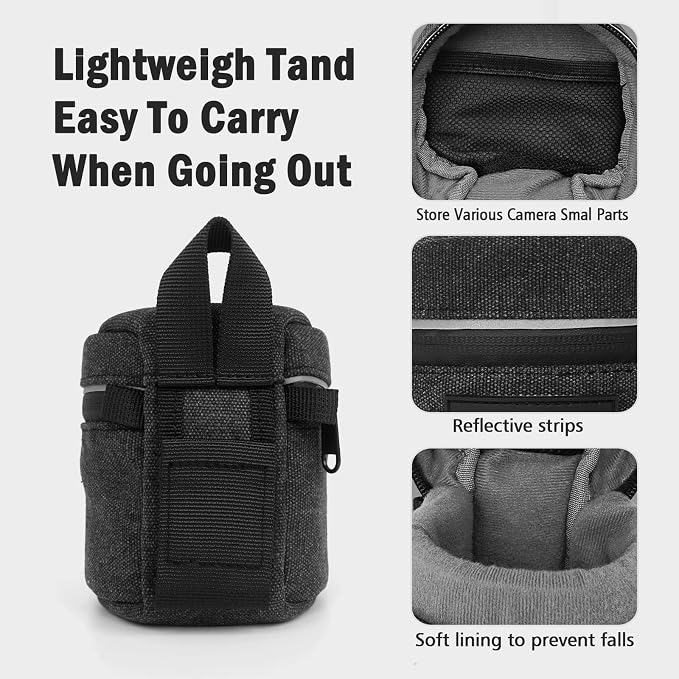 Camera Lens Case Lens Bag Compatible (3.15" x 3.15"(Canvas, Black)) - Image 3