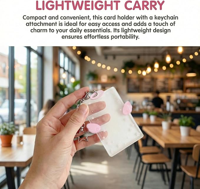 Photo Card Holder Keychain Cute Display Stand Acrylic Wing Clear Cards Holders Photocard ID Badge Pendant Credit Bus Accessory Portable Stylish Lightweight Durable - Image 5