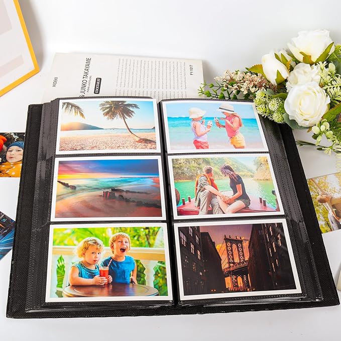 RECUTMS Photo Album 4x6 Pictures, 300 Pockets Large Capacity Picture Album | Acid-Free Black Pages, Leather Cover, Horizontal Pockets, Custom Photo Cover, Perfect for Wedding, Family&Trave - Image 2