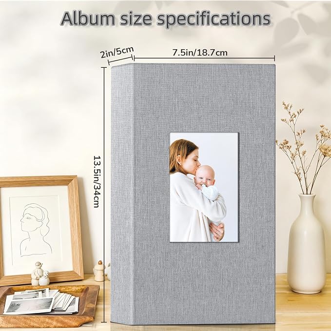 Popotop Photo Album 4x6-300 Photos Linen Cover Photo Books with 300 Horizontal Pockets,Slip-in Picture Albums for Family Wedding Anniversary Baby Vacation Pictures Gray - Image 4