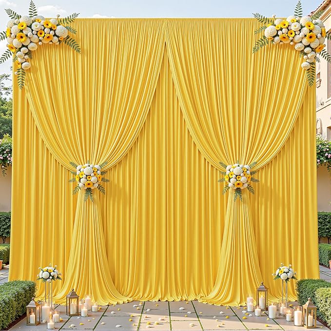 8ftx10ft Wrinkle Free Yellow Backdrop Curtain - 10 Feet Photography Backdrop Drapes, Silky Polyester Back Drop Cloth for Wedding Baby Shower Balloon Arch Background - Image 7