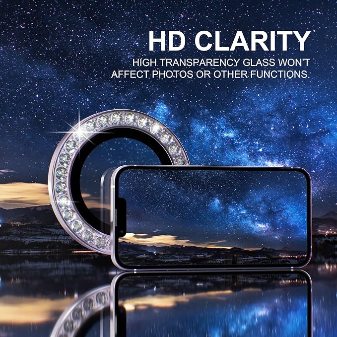 Choiche for iPhone 14/14 Plus Camera Lens Protector Bling, Diamond-Purple | Ultra HD, 9H Tempered Glass Camera Cover Screen Protector Metal Individual Ring Decoration Accessories, 2-Lens, 6.1/6.7-inch - Image 5