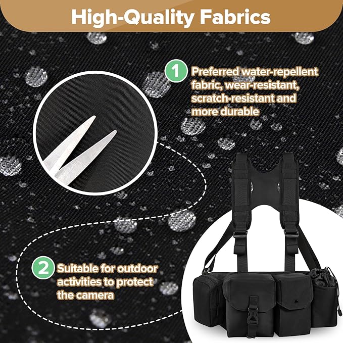Camera Belt Camera Vest for Photographers,Vest Waist Pack for Lens | Multifunctional Camera Bag Adjustable Strap Suitable for Storing DSLR Camera Body Lens Smartphone Water Bottle(Black) - Image 6