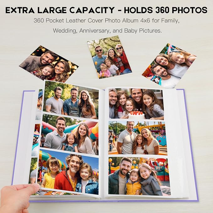 Aevdor 4x6 Photo Album, Holds 360 Photos, Linen Cover, Purple | Horizontal 4x6 Photo Format Only, Easy-View Clear Pockets, Family, Wedding, Baby, Travel and Graduation Prints - Image 2