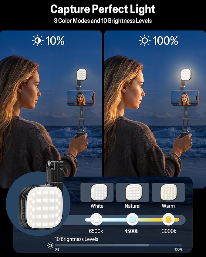 OMOTON TP02-Pro-CK Magnetic Phone Holder Kit with Fill Light & 2 Remotes | Arca-type Base with a 1/4" Screw Hole, 3 Color Temperatures ,10-level adjustable brightness, USB-C Charging, for iPhone 12-17 - Image 3