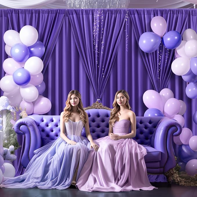 Purple Backdrop Curtains - 8 Panel Wrinkle-Free Polyester Photography Drapes for Baby Shower & Birthday Party - 32 x 10FT - Image 7