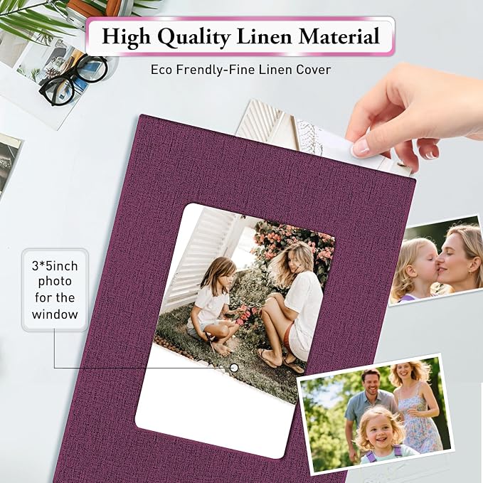 Photo Album 4x6,Linen Cover Slide-in Photo Album Book Can Holds 200 4x6 Photos with 50 Black Sheets for Baby Family Pictures Artwork or Postcards Storage (Purple) - Image 5