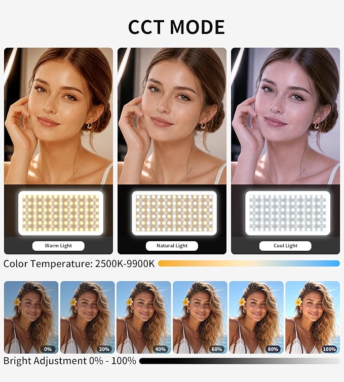 Zecti 135 LED RGB Selfie Phone Light with Metal Hotshoe & Clip | CRI 96+ 2500K-9900K 21 Effects RGB Video Light, 12W 4000mAh Camera Light for iPhones, iPad, Laptop, for Makeup, TikTok, Vlog - Image 2